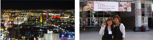 ラスベガスの夜景（写真左）とコンベンション会場（写真右）